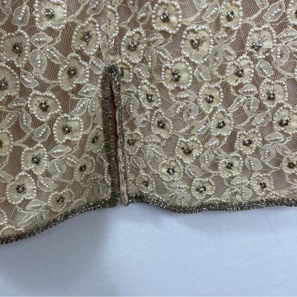 Vintage Stenay Beaded Pearl Ivory Floral Lace Dress Size 8 - Picture 11 of 12